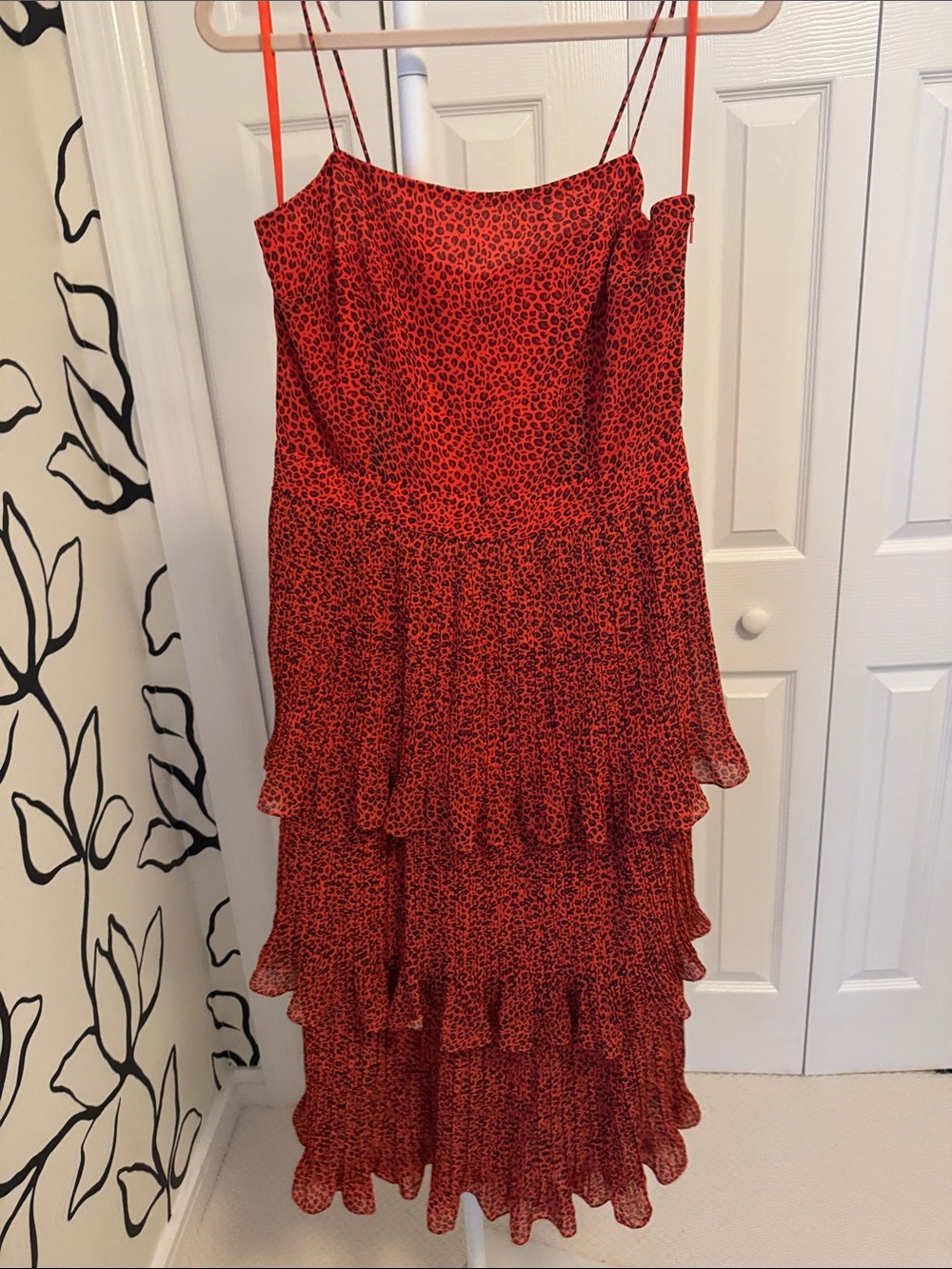 Whistles Red Leopard-Print Tiered Midi Dress
